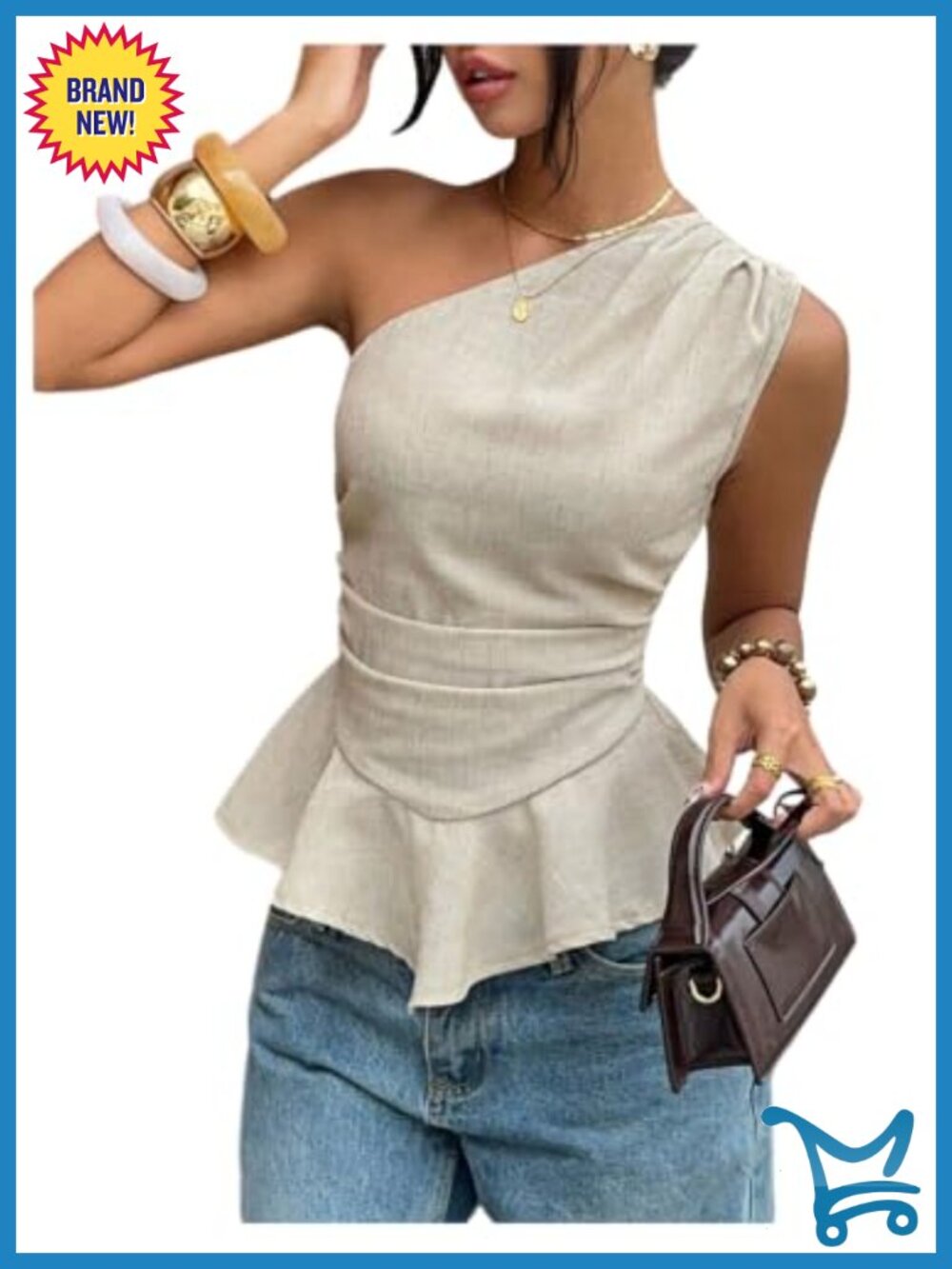 One Shoulder Peplum Tank Top Sleeveless Ruffle Blouse Asymmetrical Hem